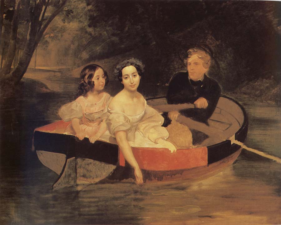 Portrait of the artistand Baroness yekaterina meller-Zakomelskaya with her daughter in a boat